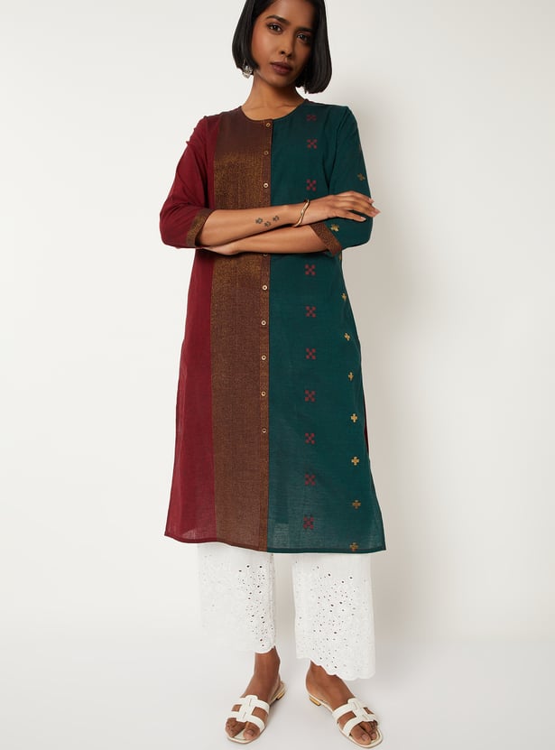 Women Colourblock Straight Kurta