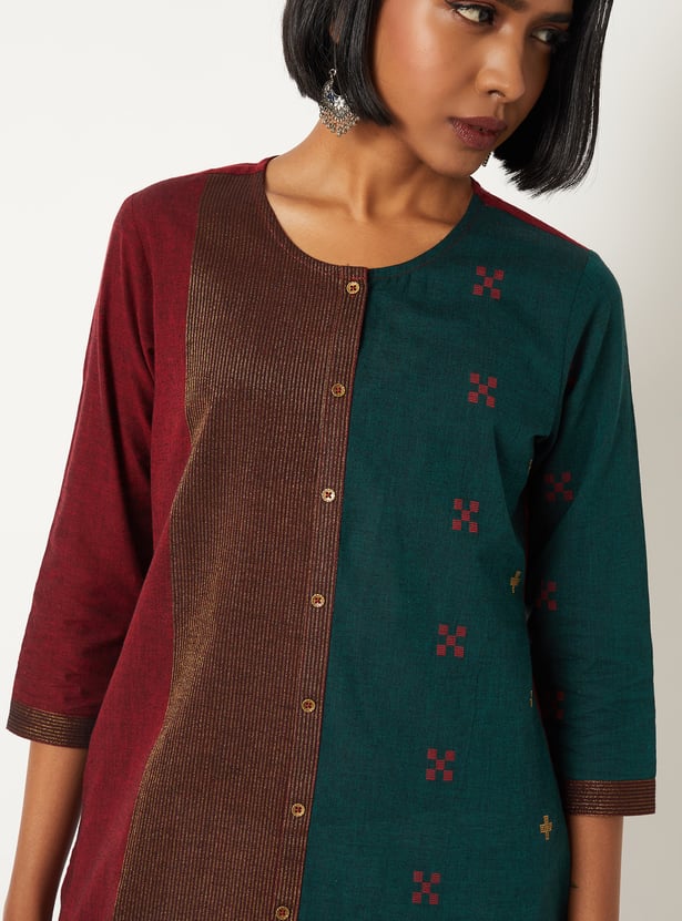 Women Colourblock Straight Kurta
