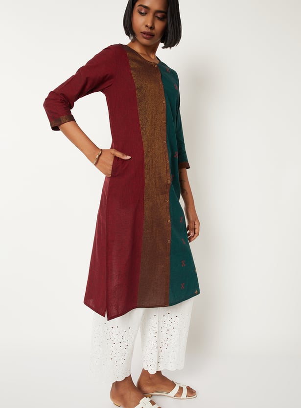 Women Colourblock Straight Kurta