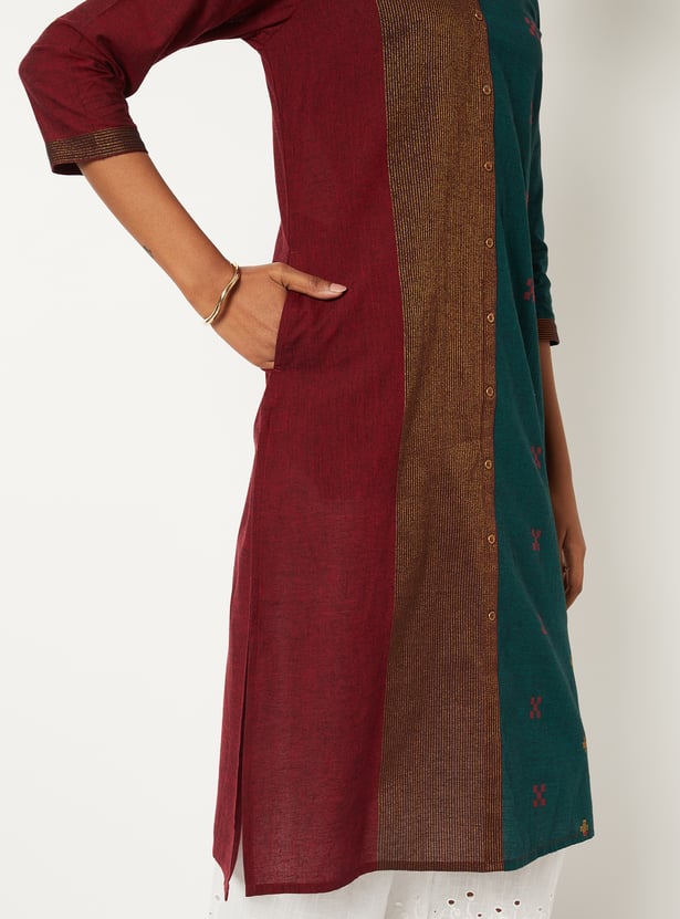 Women Colourblock Straight Kurta