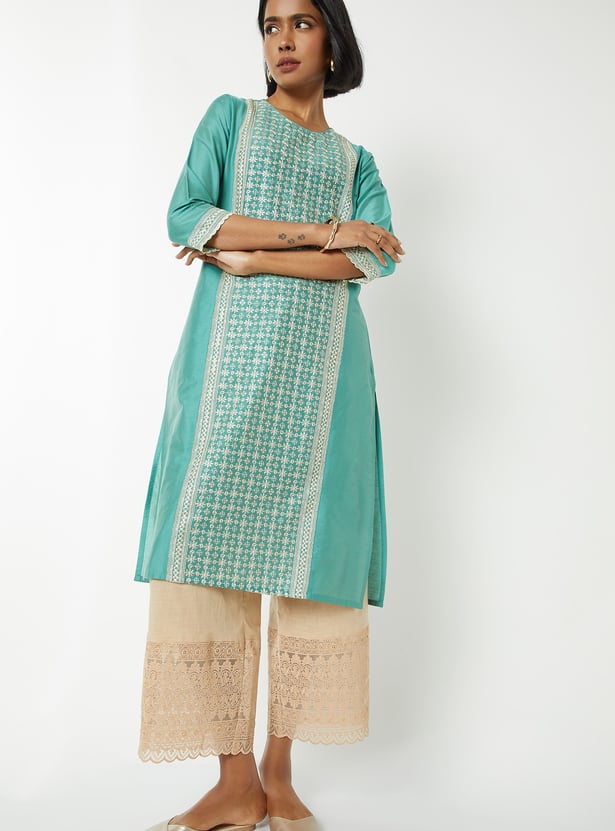 Women Embroidered Straight Kurta