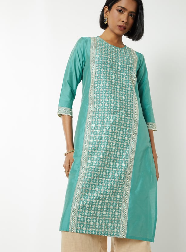 Women Embroidered Straight Kurta