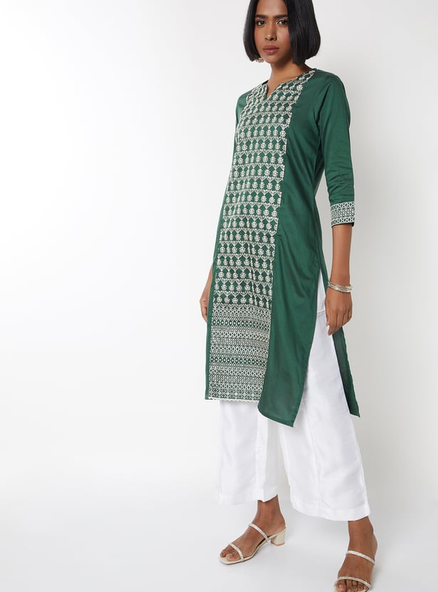Women Embroidered Straight Kurta