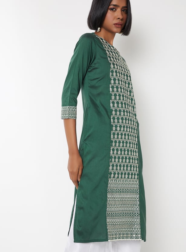 Women Embroidered Straight Kurta