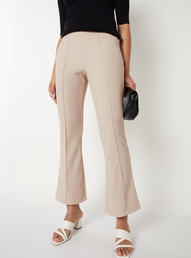 Women Ribbed Kick Flare Trousers