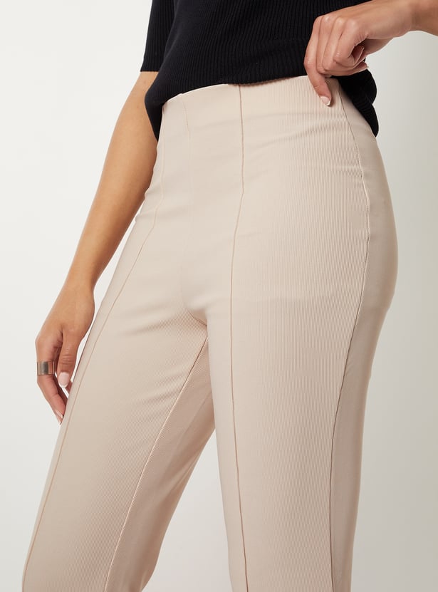 Women Ribbed Kick Flare Trousers