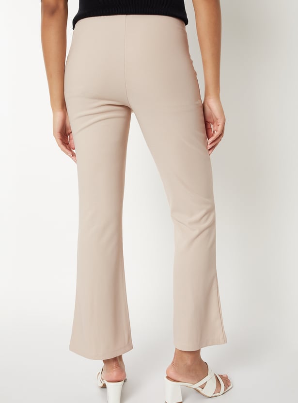 Women Ribbed Kick Flare Trousers