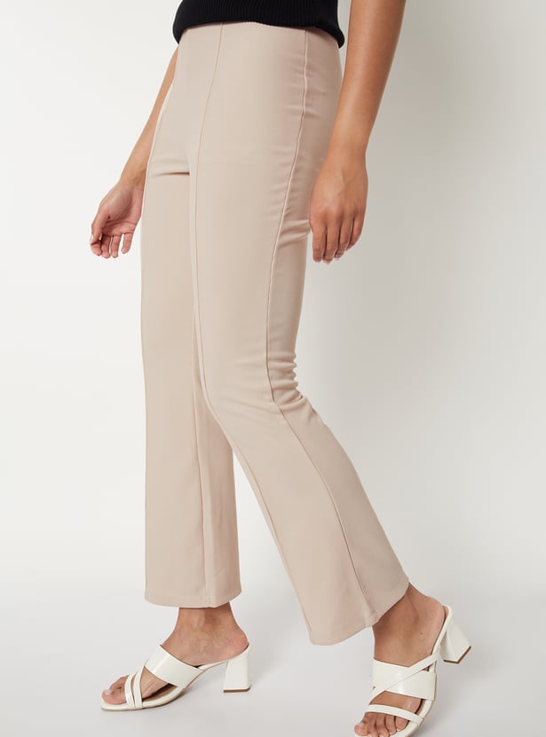 Women Ribbed Kick Flare Trousers