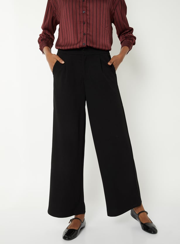 Women Solid Wide Leg Trousers