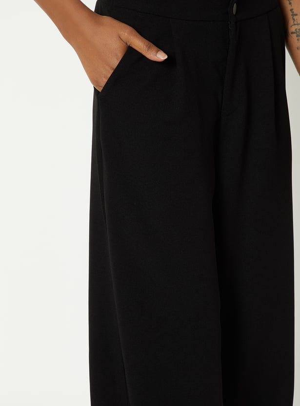 Women Solid Wide Leg Trousers