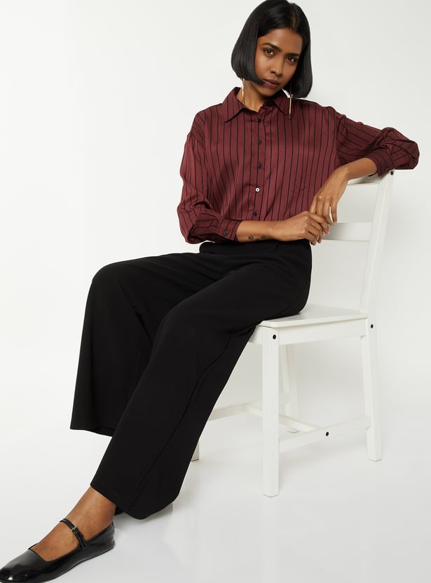 Women Solid Wide Leg Trousers