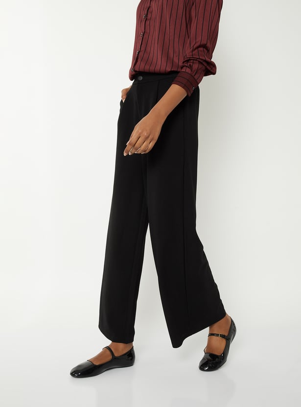 Women Solid Wide Leg Trousers