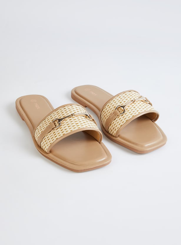 Women Woven Flats with Metal Upper