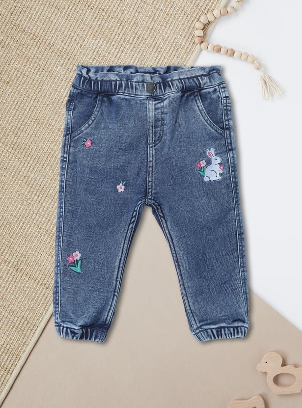 Girls Embroidered Denim Joggers
