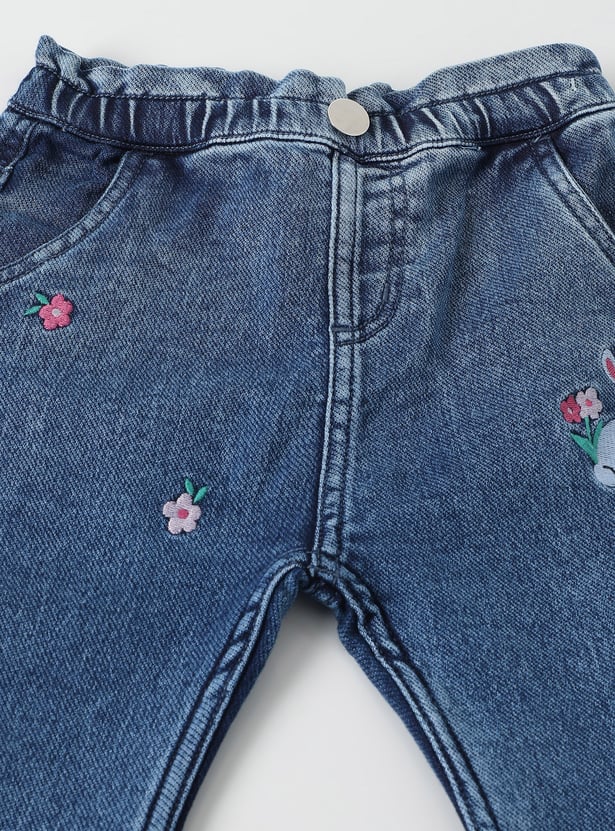 Girls Embroidered Denim Joggers