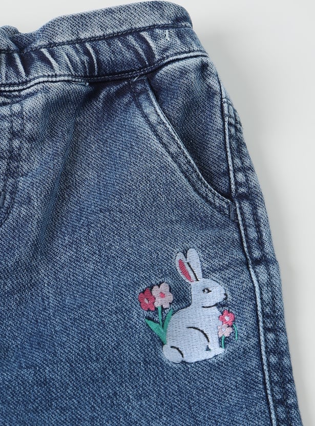 Girls Embroidered Denim Joggers