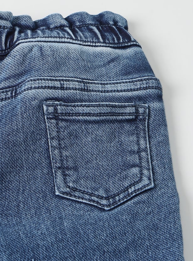 Girls Embroidered Denim Joggers