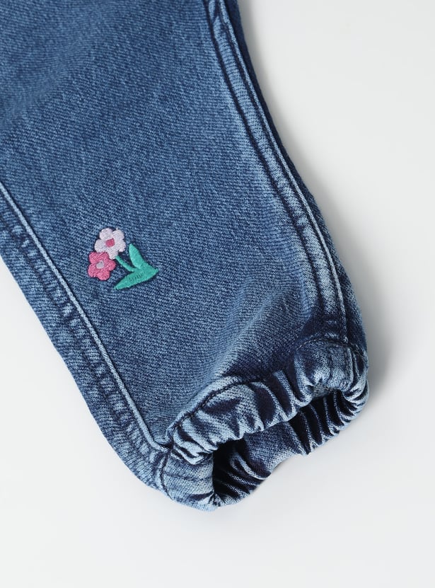 Girls Embroidered Denim Joggers