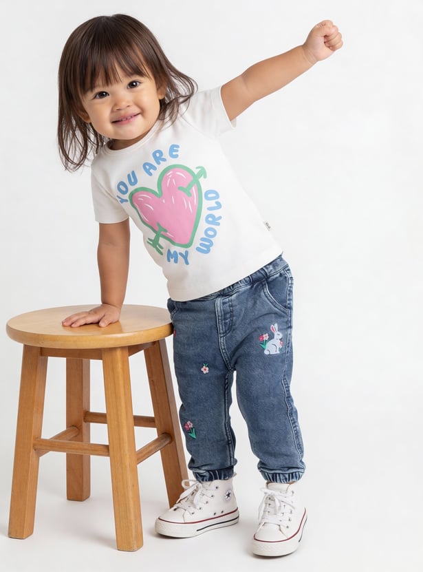 Girls Embroidered Denim Joggers