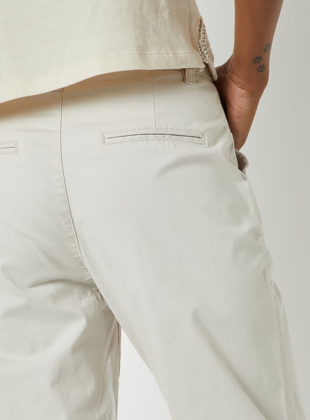 Women Solid Trousers with Braided Belt