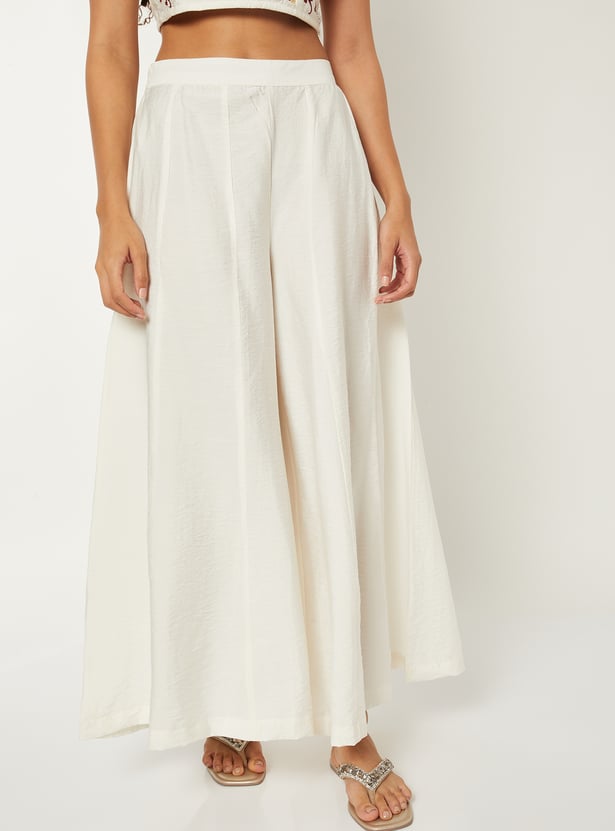 Women Embroidered Top with Palazzos and Shrug