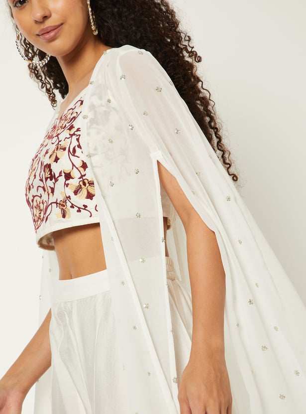 Women Embroidered Top with Palazzos and Shrug