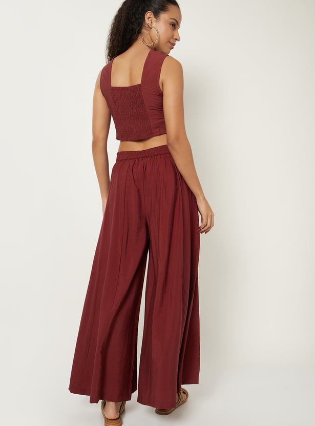 Women Embroidered Top With Palazzos and Shrug