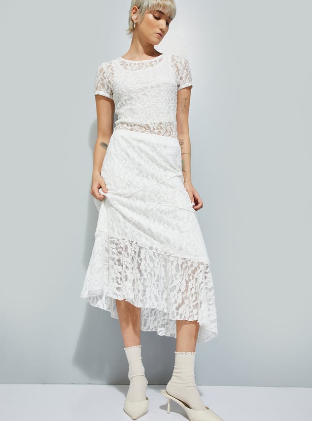 Women Lace A-line Midi Skirt