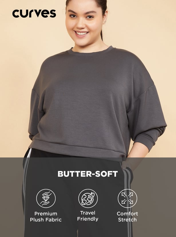 Women Solid Buttersoft Boxy Fit Sweatshirt