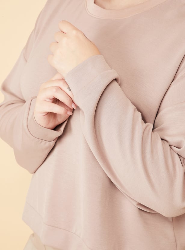 Women Solid Buttersoft Boxy Fit Sweatshirt