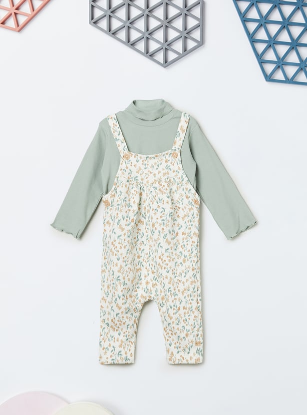 Girls Printed Dungaree with Top