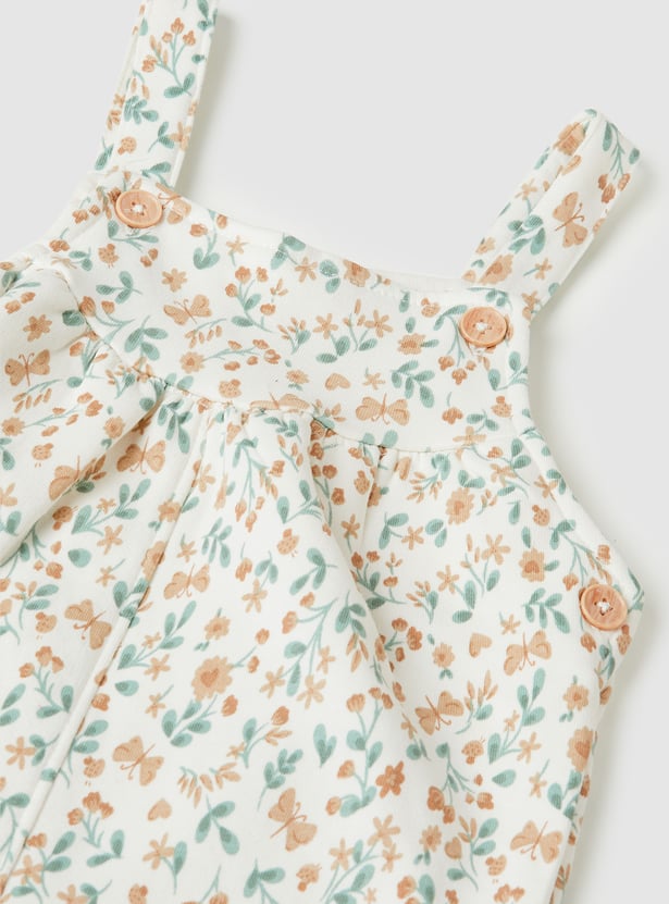 Girls Printed Dungaree with Top