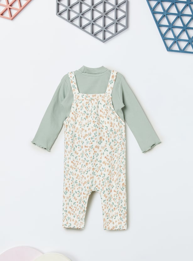 Girls Printed Dungaree with Top