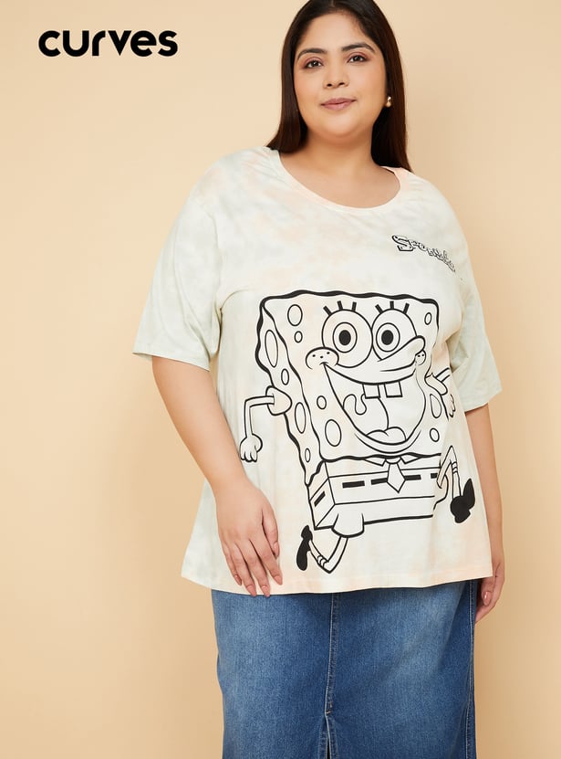 URB_N Women SpongeBob Print Oversized T-shirt