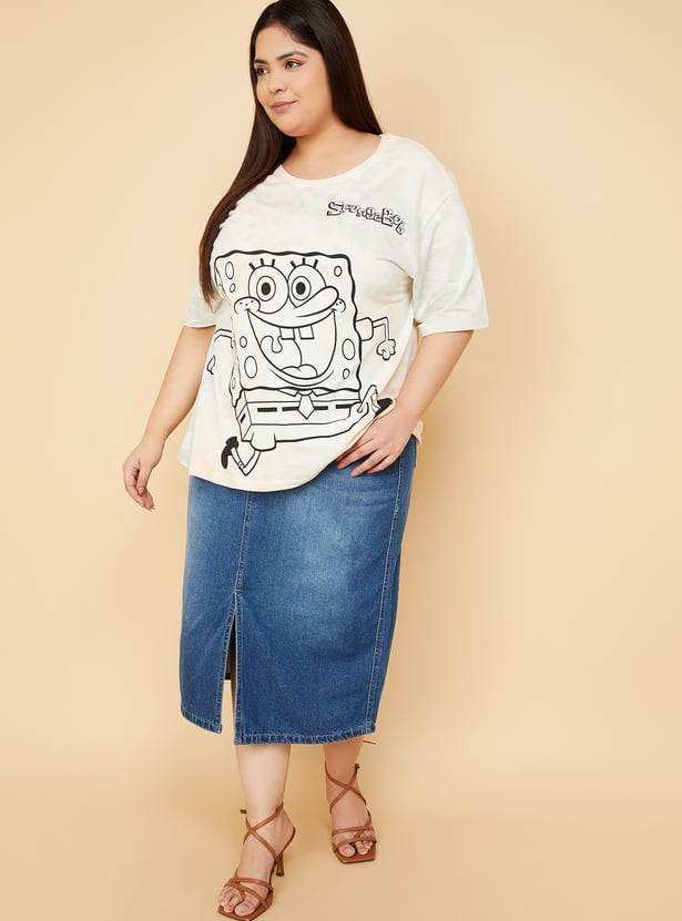 URB_N Women SpongeBob Print Oversized T-shirt