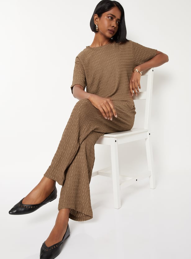 Women Textured Wide Leg Trousers