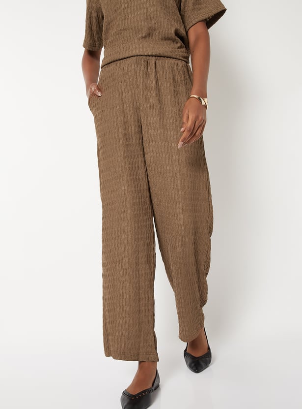 Women Textured Wide Leg Trousers