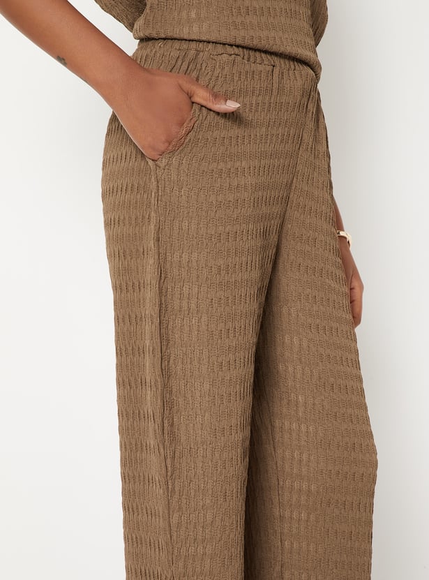 Women Textured Wide Leg Trousers