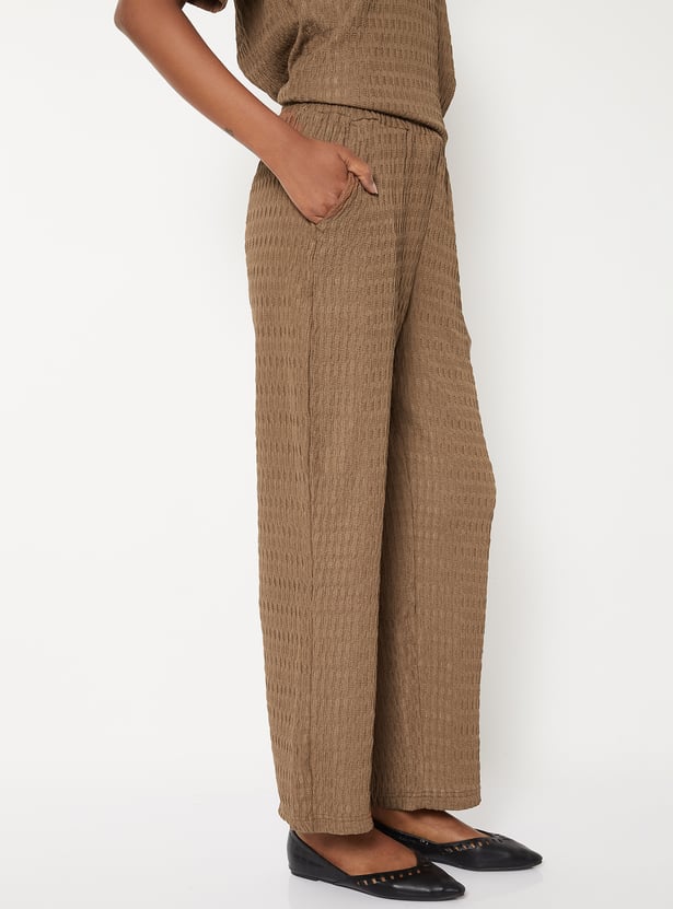 Women Textured Wide Leg Trousers