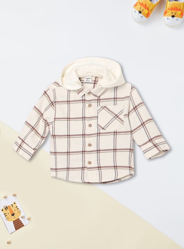Boys Checked Hooded Shirt