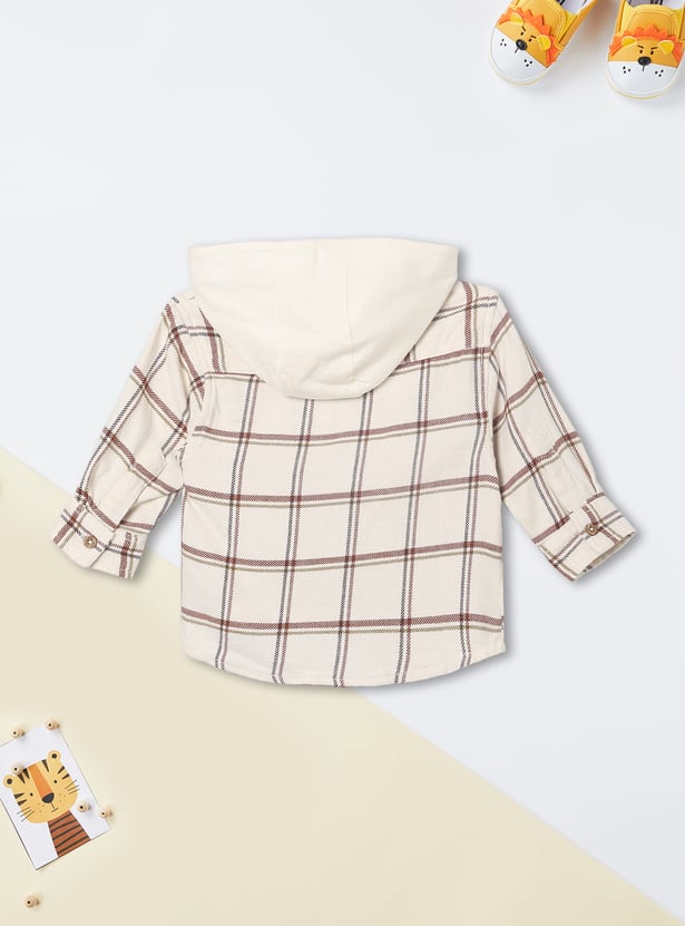 Boys Checked Hooded Shirt