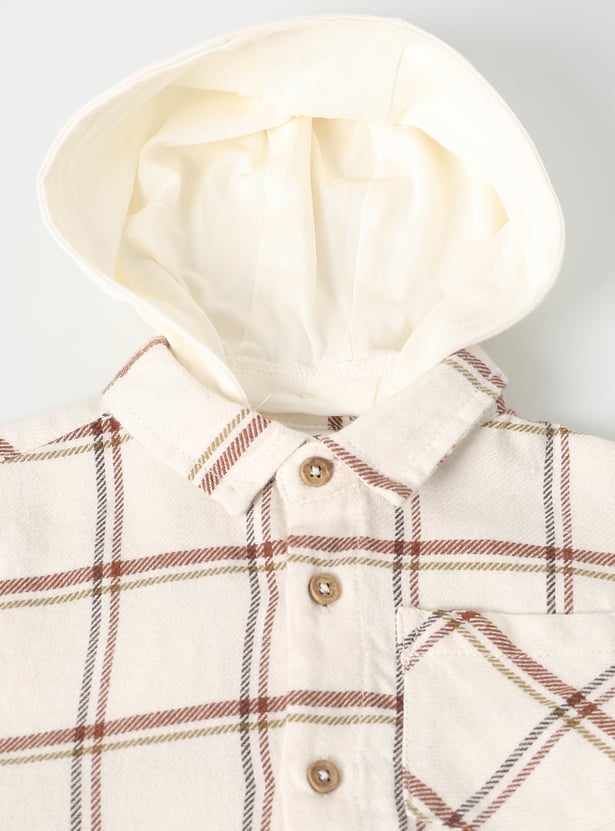 Boys Checked Hooded Shirt