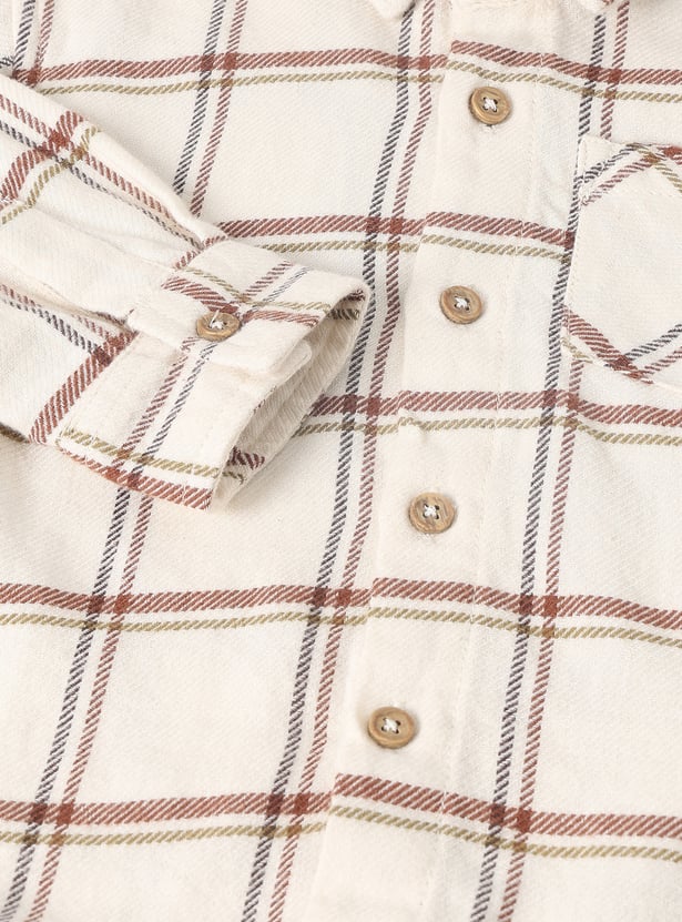 Boys Checked Hooded Shirt