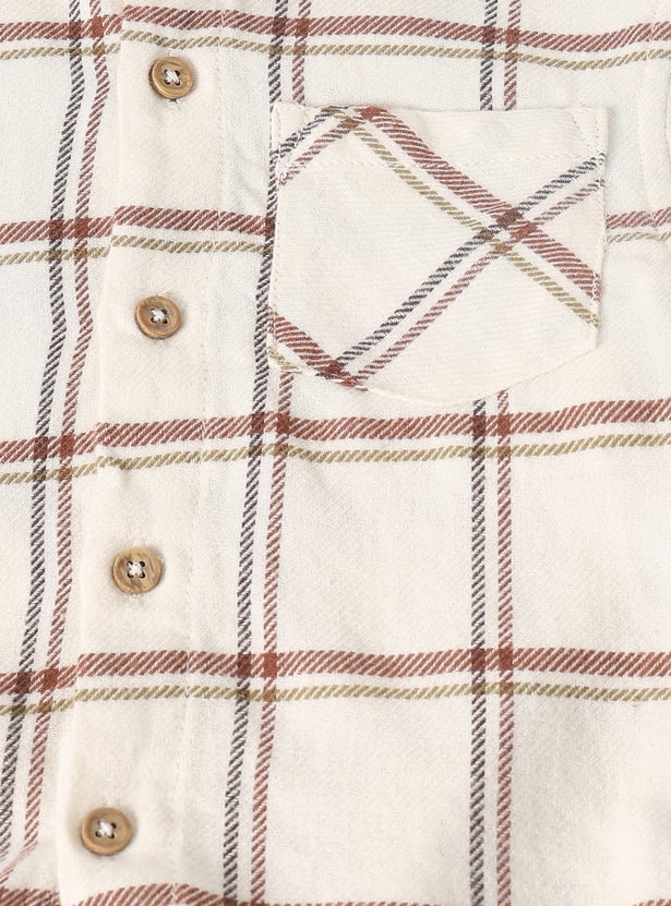 Boys Checked Hooded Shirt