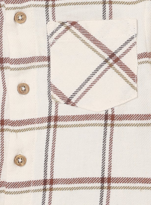 Boys Checked Hooded Shirt