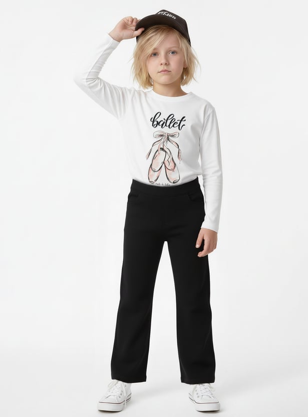 Girls Solid Wide Leg Trousers