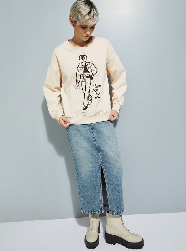 ALAYA F x URB_N Women Printed Oversized Sweatshirt
