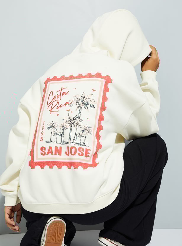 URB_N Women Back Print Hooded Oversized Sweatshirt