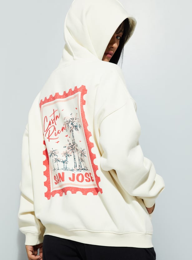 URB_N Women Back Print Hooded Oversized Sweatshirt