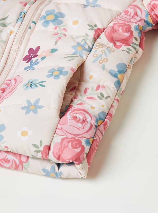 Girls Floral Print Hooded Padded Jacket